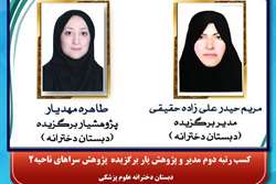کسب رتبه دوم مدیر و پژوهشیار برگزیده پژوهش سراهای ناحیه ۲